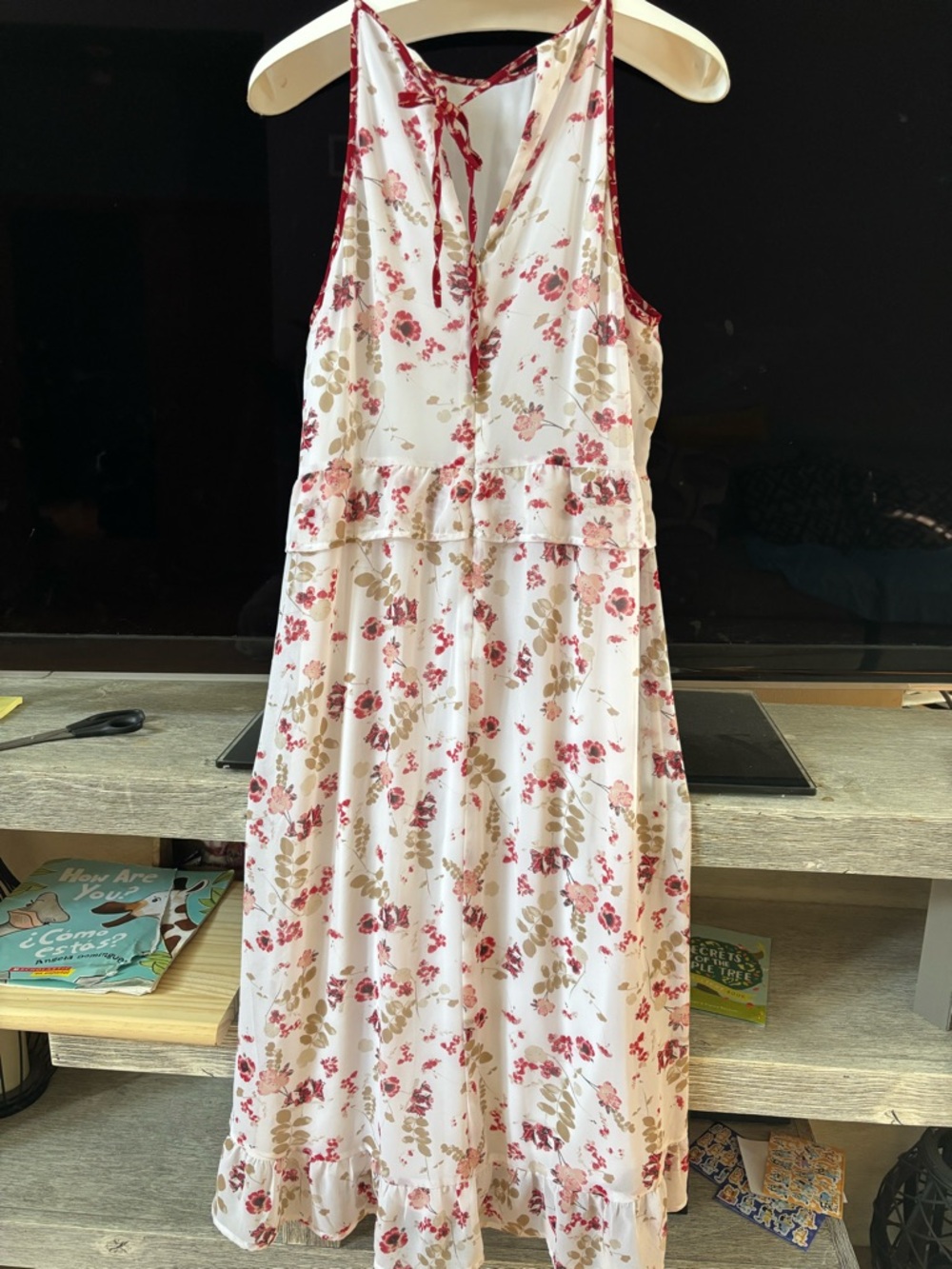 Kensie Cream Floral Midi Dress with Pink Bouquet Print - Picture 3 of 9